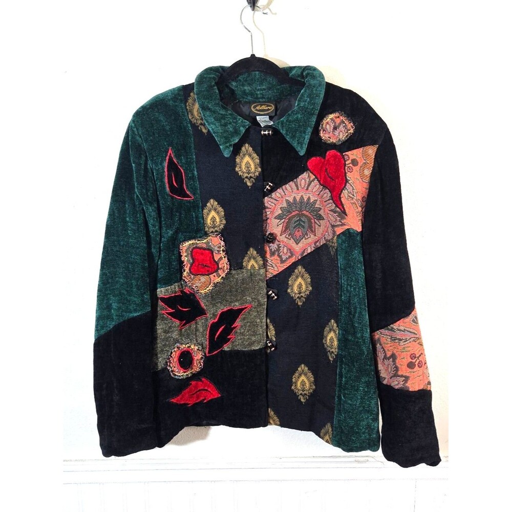 Vintage Allure 1X Patchwork Jacket Art To Wear Boho Chenille Velvet Paisley 90s